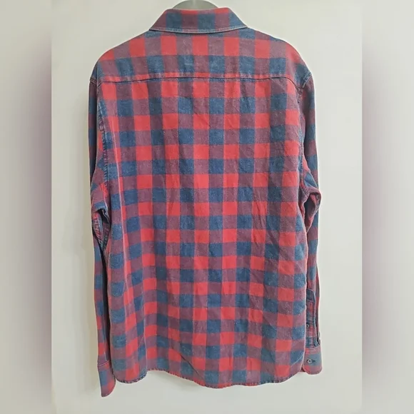 Flag & Anthem Navy Red Box Plaid Vintage Wash Button Up Shirt Mens Sz M - Picture 3 of 9